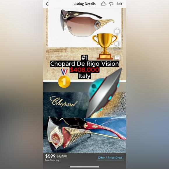 👑Chopard De Rigo 23KT Gold plated SCH883S 08FC 110 exclusive 🏆‼️ - Picture 4 of 16